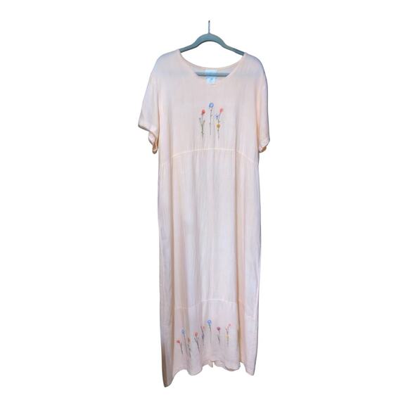 Vintage Hot Cotton by Marc Ware Peach Embroidered 100%Linen Dress XL Made in USA - Picture 2 of 7
